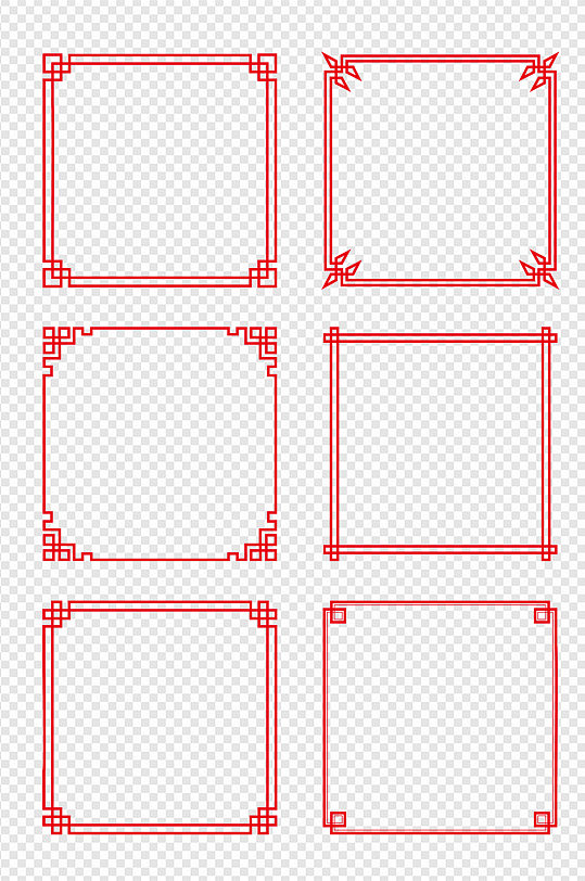 手绘线条中式古典边框花纹素材免扣元素