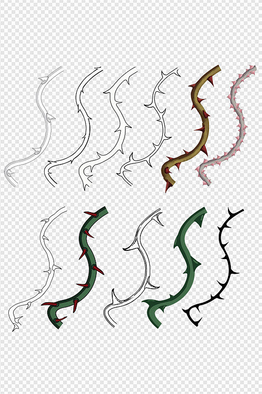 蔓藤藤条荆棘树枝免扣元素
