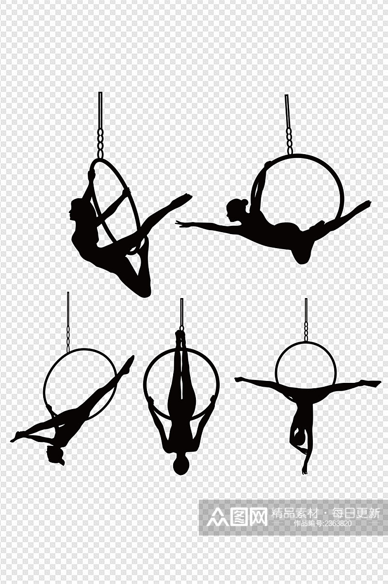 高空舞蹈空中瑜伽旋转吊环少女人物免扣元素素材