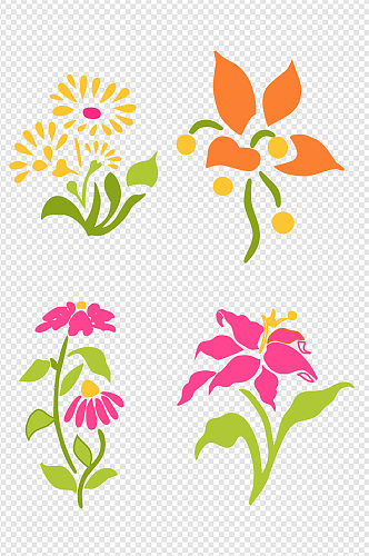 手绘清新植物花朵卡通彩色花朵免扣元素