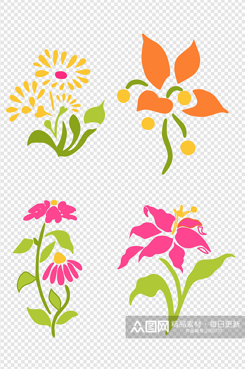 手绘清新植物花朵卡通彩色花朵免扣元素素材