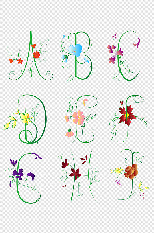 花卉的华丽字母设计免扣元素