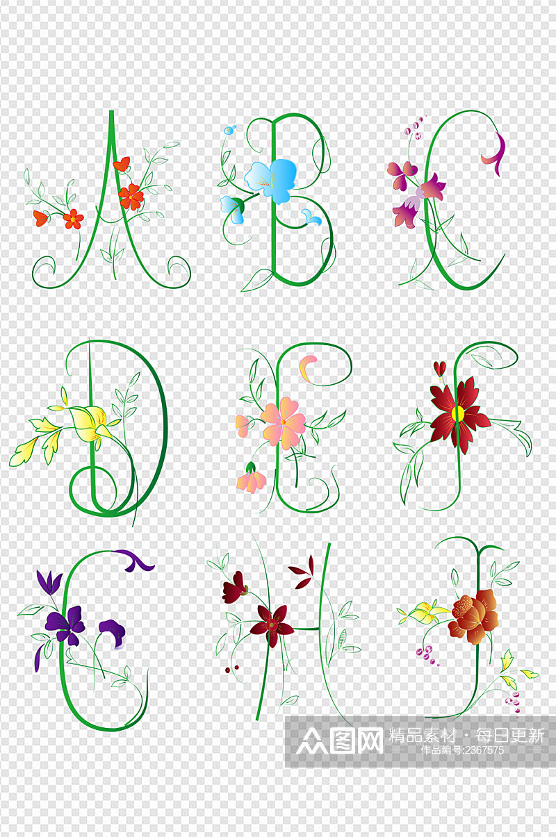 花卉的华丽字母设计免扣元素素材