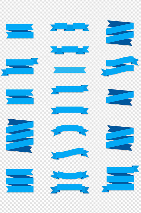 简约蓝色丝带横条边框装饰免扣元素