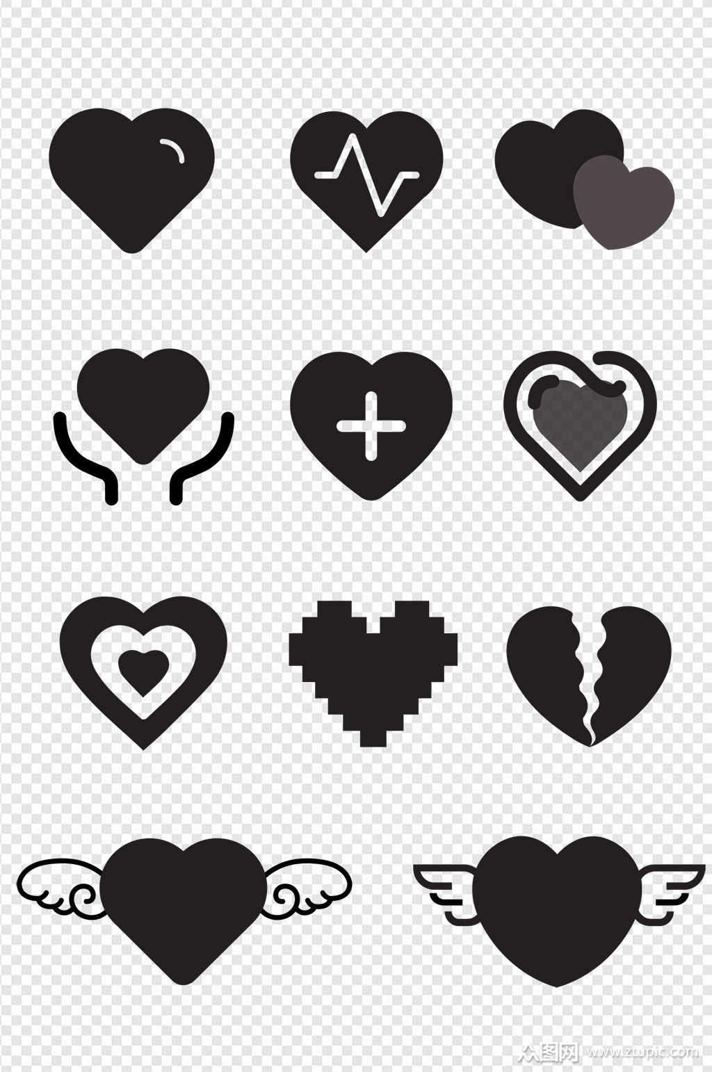 剪影心形图标爱心镂空心形装饰免扣元素
