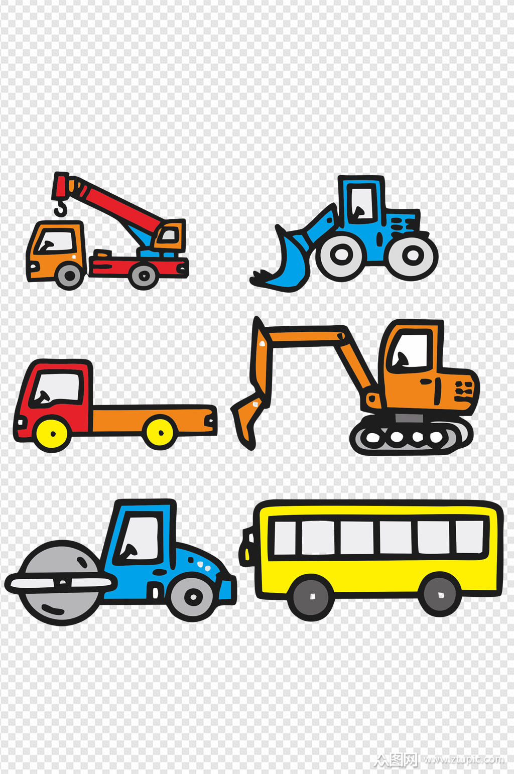 交通工具土方机械车简笔画免扣元素