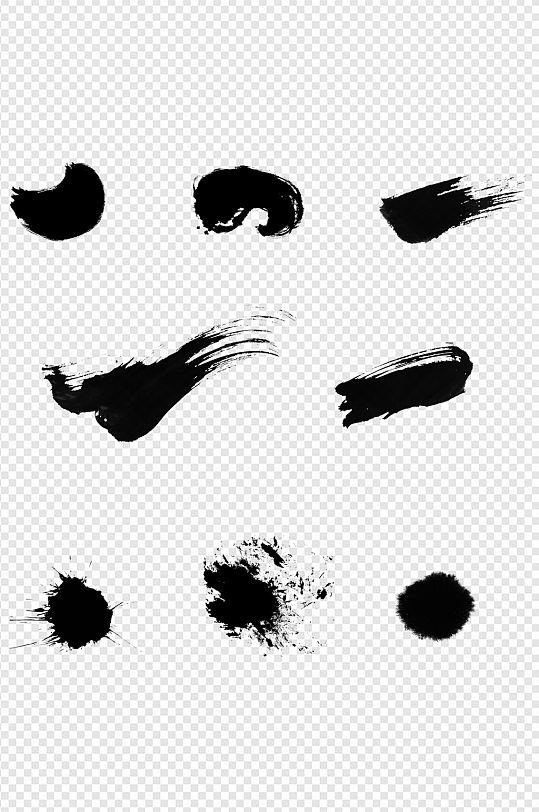 中国风泼墨水墨墨迹毛笔笔刷免扣元素