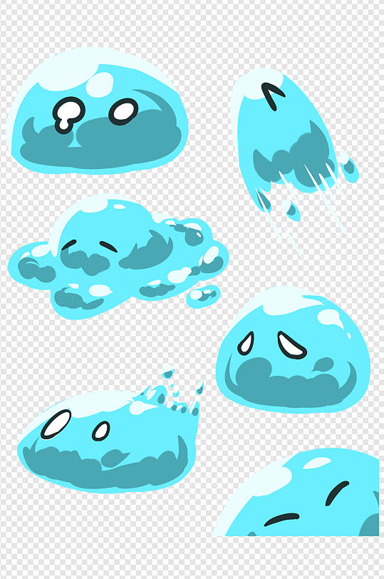 手绘可爱蓝色史莱姆图案免扣元素