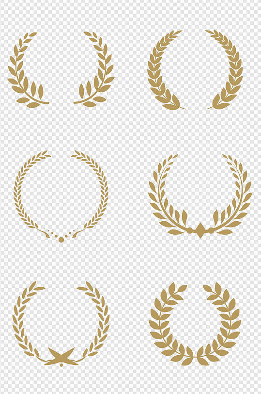 金色麦穗橄榄枝元素设计图案叶子边免扣元素-众图网