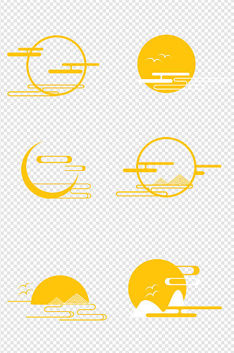 手绘中国风月亮免扣元素