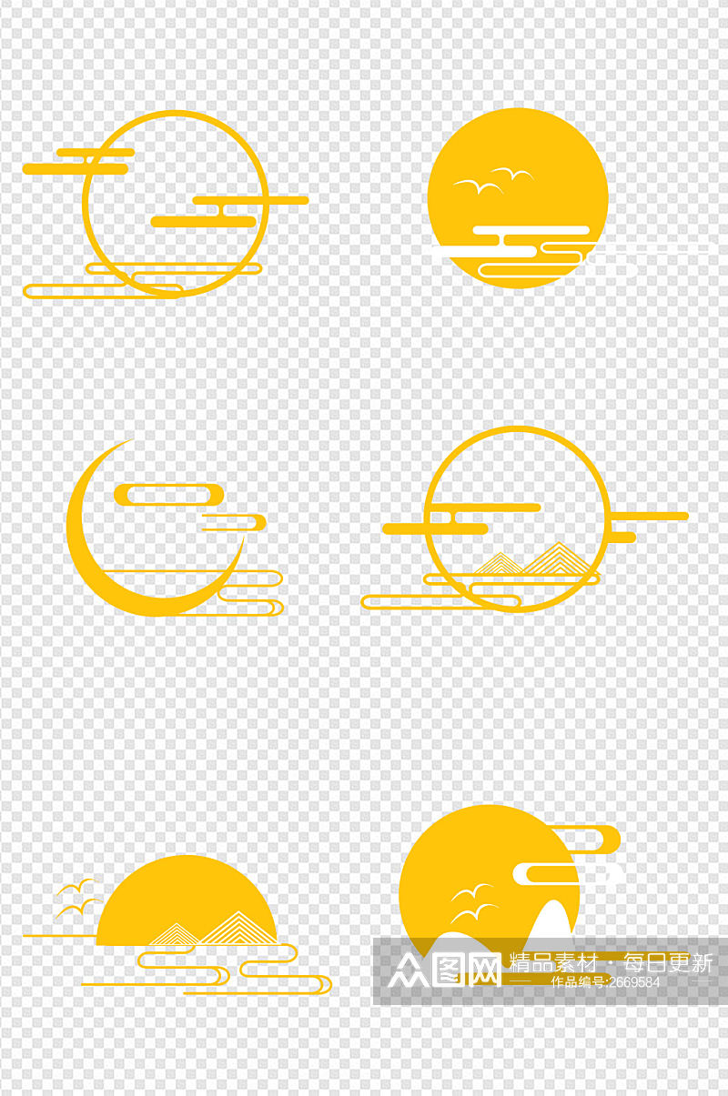 手绘中国风月亮免扣元素素材