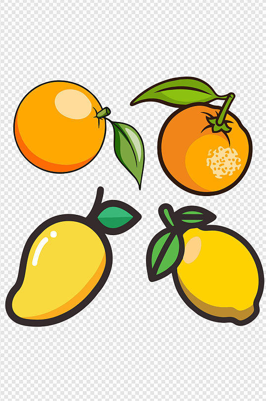 手绘橙子芒果杂锦水果图形免扣元素