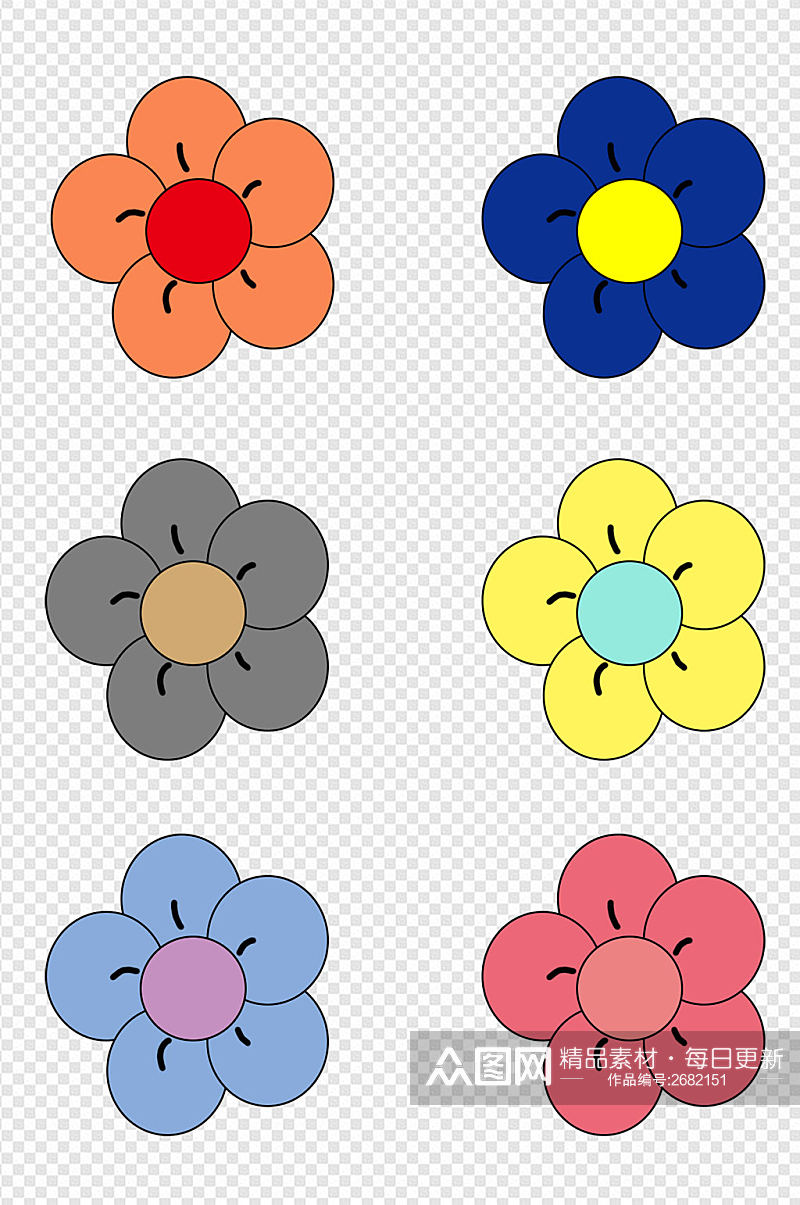 彩色多个小花花朵图案免扣元素素材