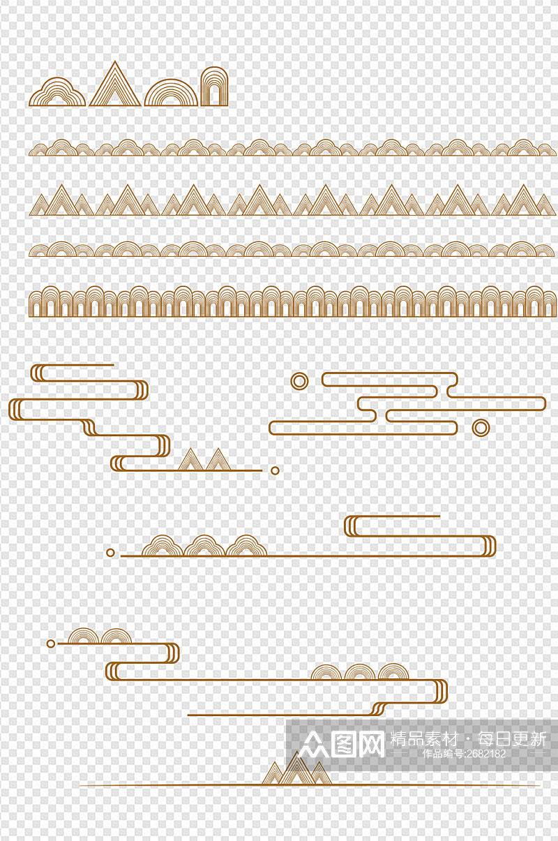 手绘古典中式中国风花纹山纹云纹免扣元素素材