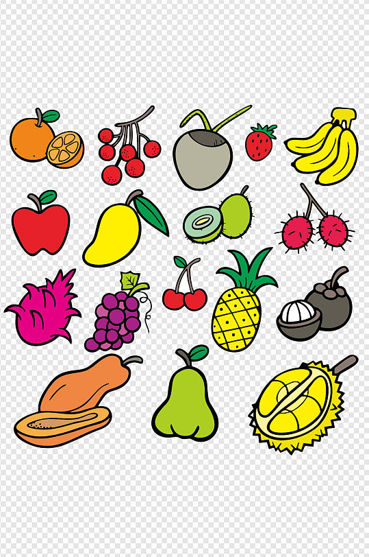 卡通手绘水果桃子简笔画线条素描扁平简笔卡通可爱水果装饰元素卡通