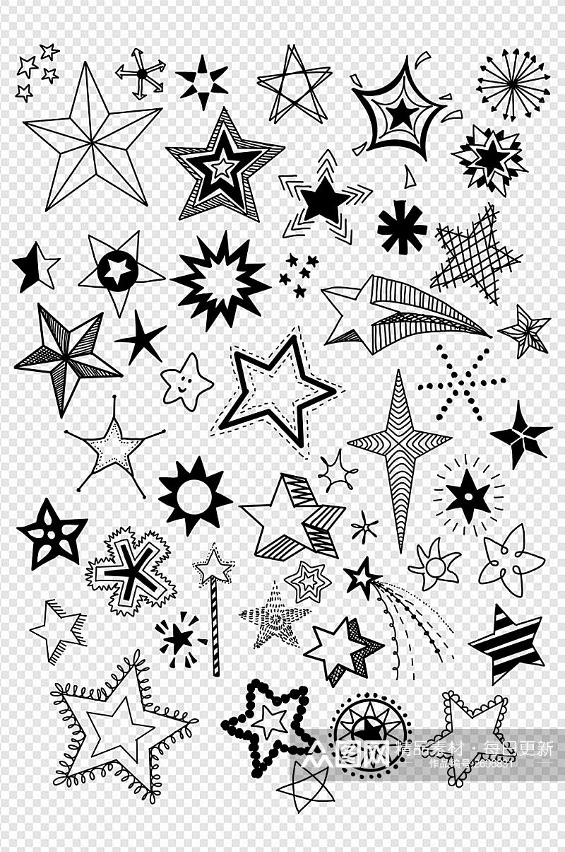 卡通手绘风流星许愿星星线性图形免扣元素素材