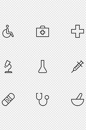 轮椅医疗箱医疗标志显微镜针医疗免扣元素