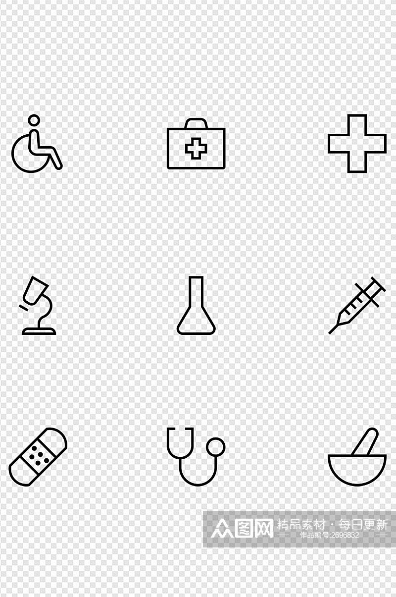 轮椅医疗箱医疗标志显微镜针医疗免扣元素素材