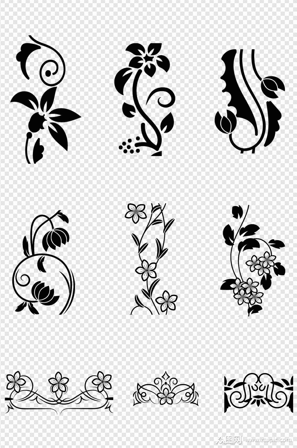 欧式古典花纹时尚手绘花朵藤蔓纹身免扣元素素材