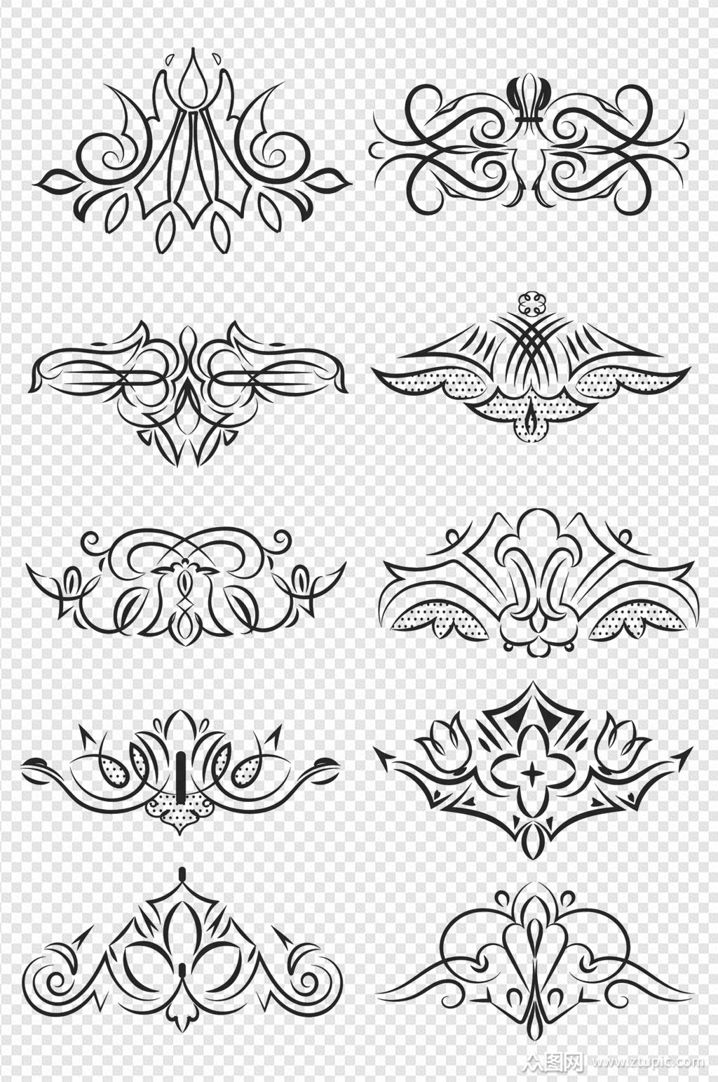 欧式古典手绘花朵藤蔓纹身笔刷免扣元素