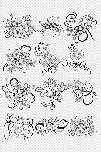 欧式古典花纹时尚手绘花朵藤蔓纹身免扣元素