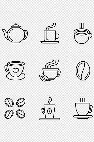 茶壶水壶热水杯咖啡杯咖啡豆图标免扣元素