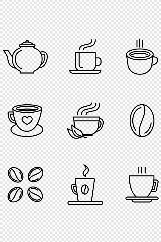 茶壶水壶热水杯咖啡杯咖啡豆图标免扣元素
