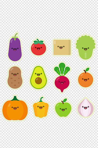 可爱蔬菜水果笑脸图案图标免扣元素