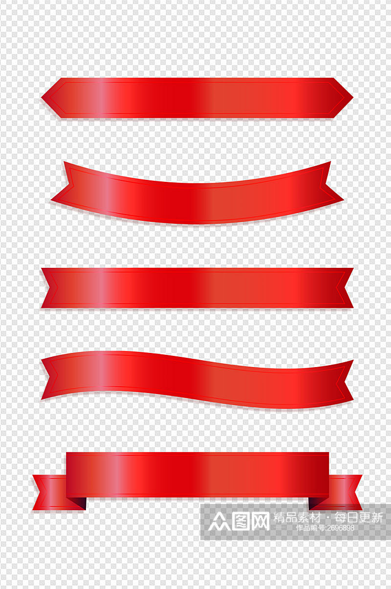 红色手绘丝带节日促销渐变边框标签免扣元素素材