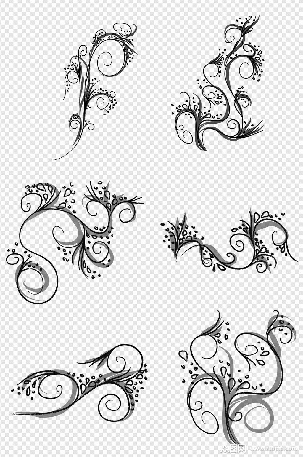 欧式复古花纹样式画笔笔刷繁花纹身免扣元素