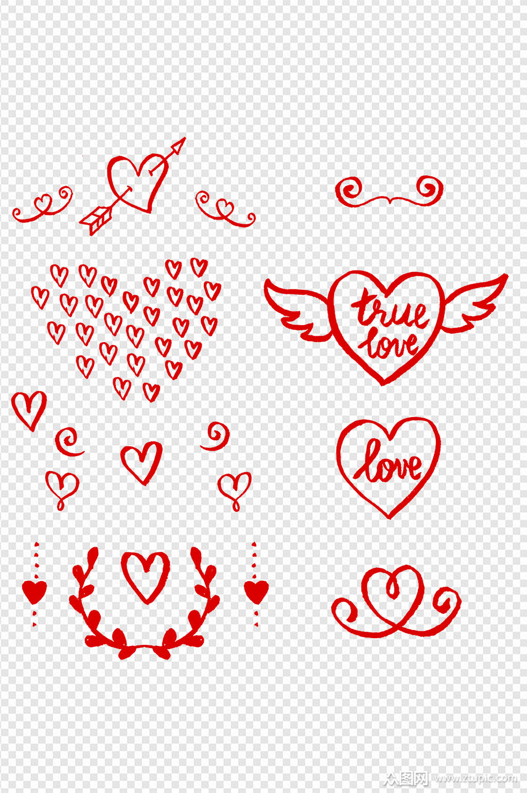 七夕情人节手绘心形插画免扣元素