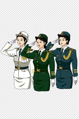 部队 八一建军节军人女兵海陆空敬礼免扣元素