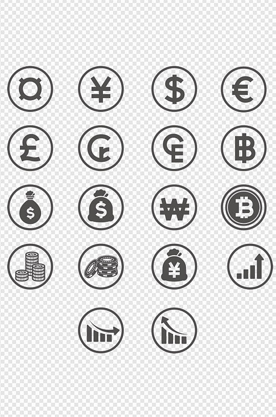 金融icon货币符号货币钱袋子统计表图标免扣元素
