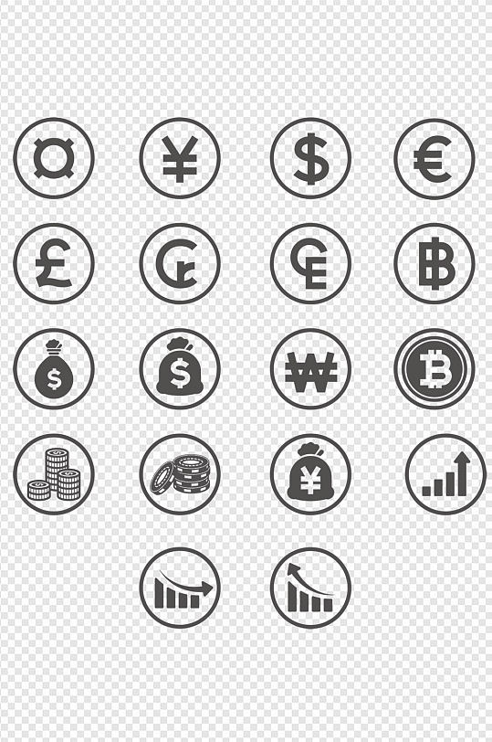 金融icon貨幣符號(hào)貨幣錢袋子統(tǒng)計(jì)表圖標(biāo)免扣元素
