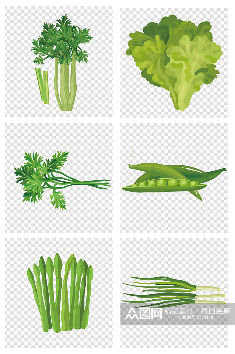 手绘青菜蔬菜蒜苗豌豆白菜芫荽芹菜免扣元素素材