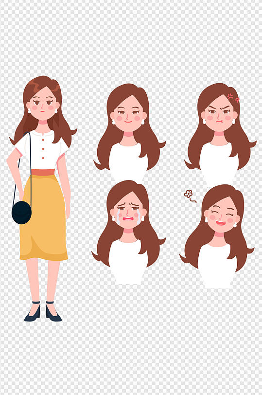 女人角色人物設(shè)定人物表情免扣元素