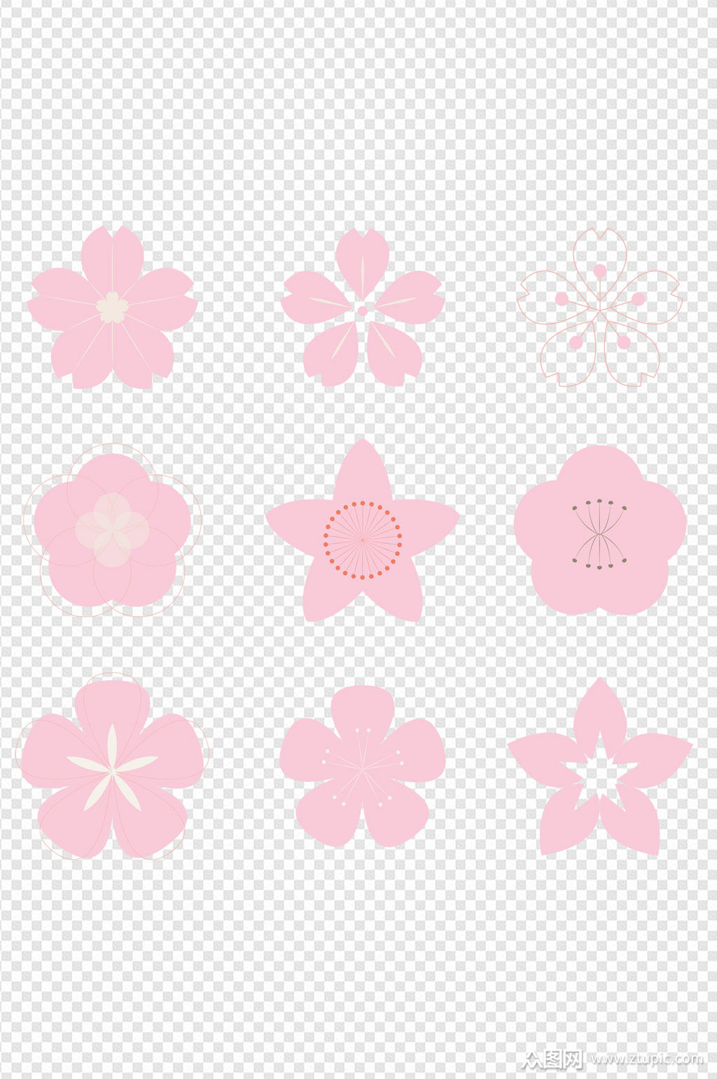日式粉简易色樱花图型免扣元素