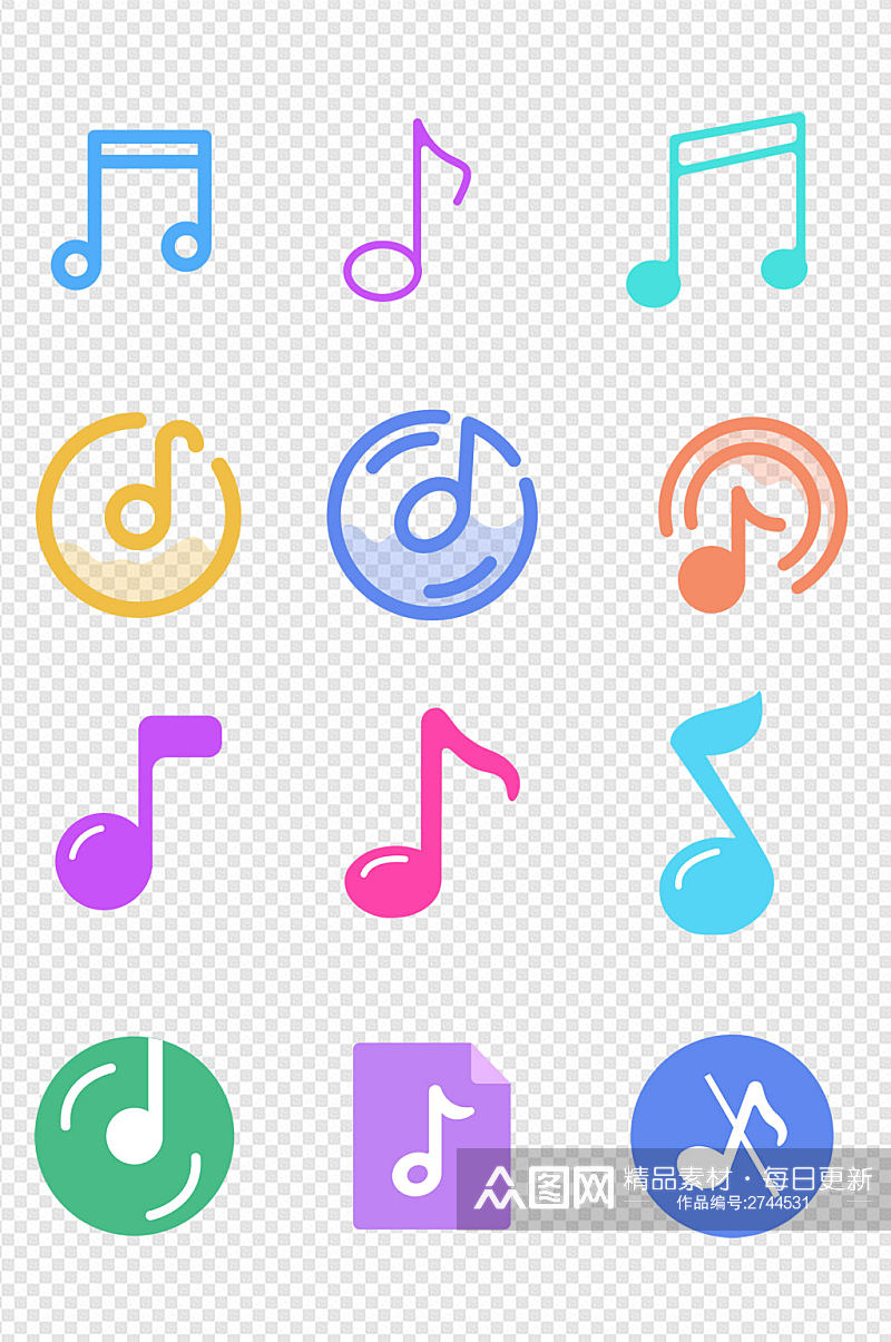 Ai手绘小清新多彩音符音乐图标免扣元素素材