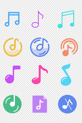 Ai手绘小清新多彩音符音乐图标免扣元素