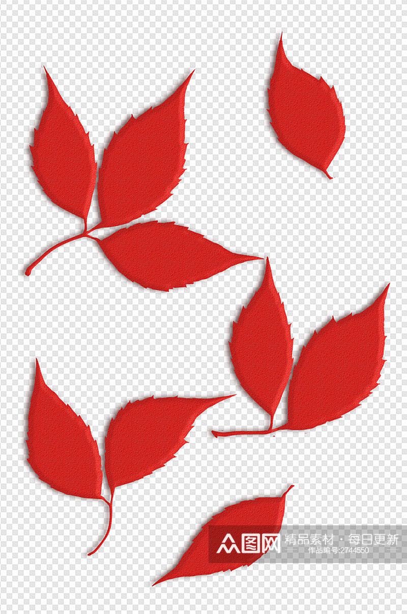 简约肌理植物红叶子树叶立体插画免扣元素素材