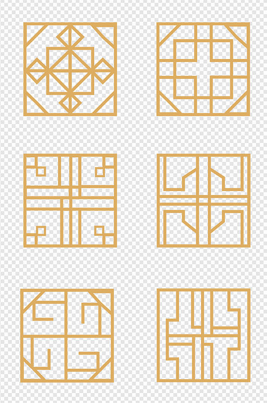 中式纹样装饰图案边框元素几何花窗免扣元素