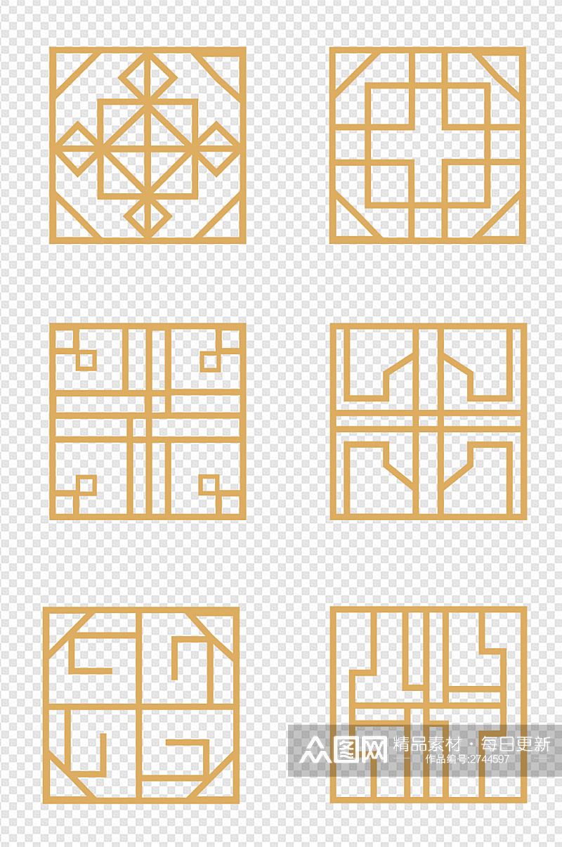 中式纹样装饰图案边框元素几何花窗免扣元素素材