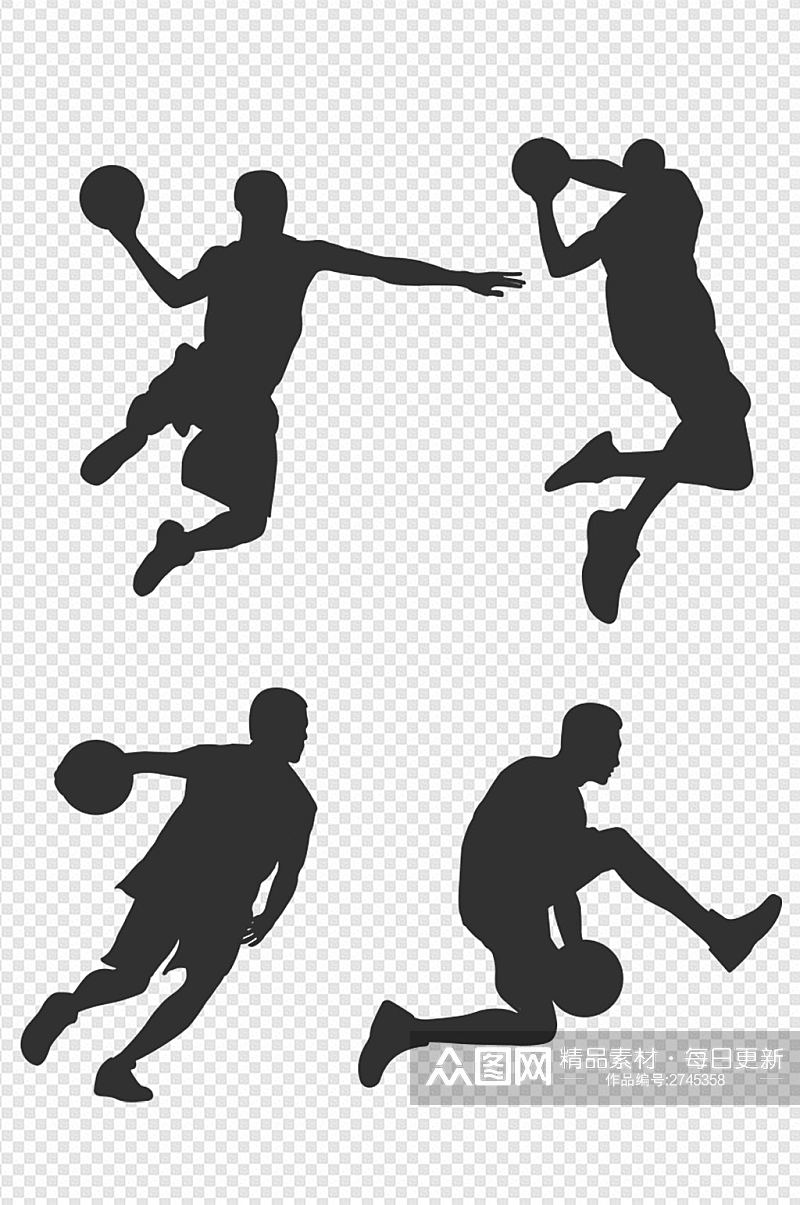 创意手绘男孩运动员打篮球运动姿势剪影运动元素素材
