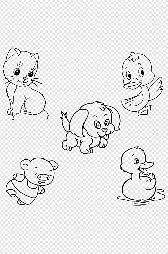动物卡通手绘简单插画免扣元素