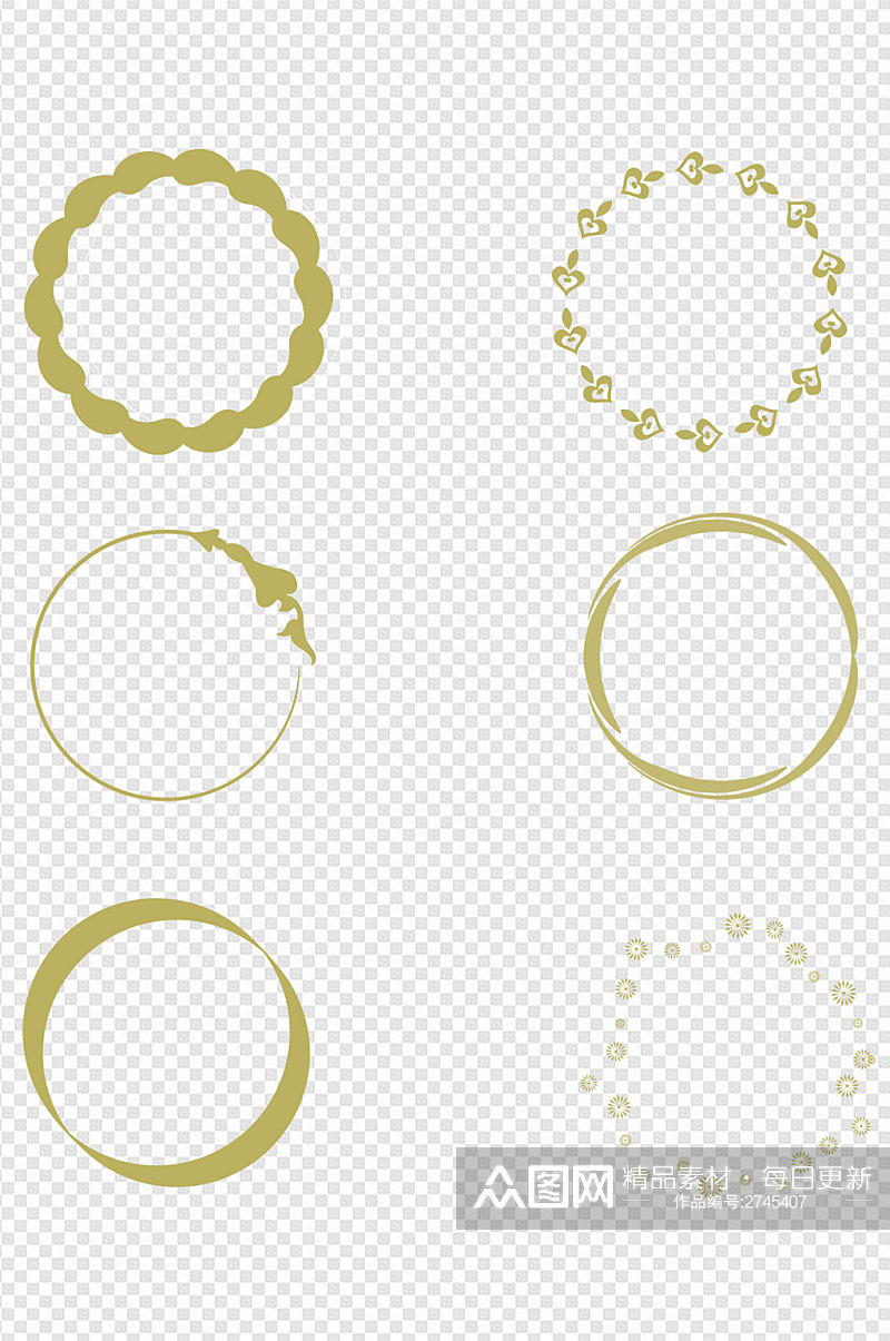 小清新花圈圆形花环装饰设计元素免扣元素素材