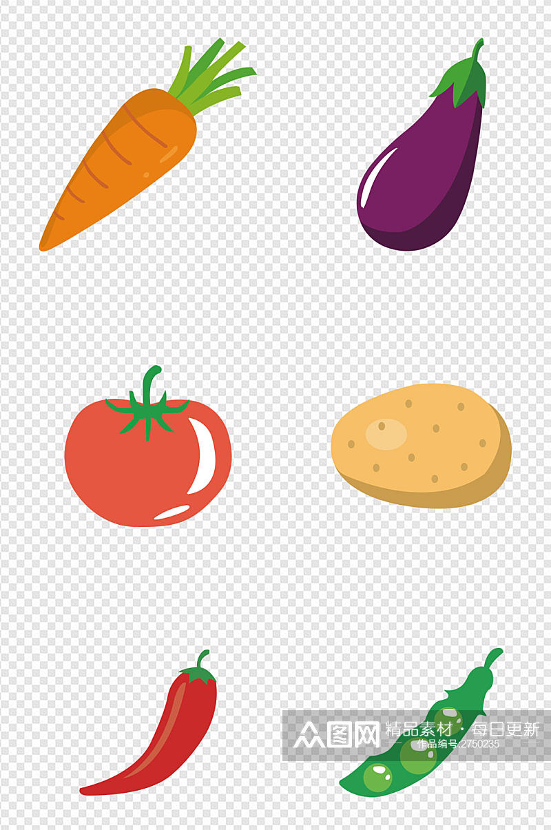 卡通手绘扁平化蔬菜绿色食品免扣元素素材