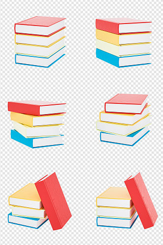 C4D各种角度红黄蓝纹理书籍免扣元素