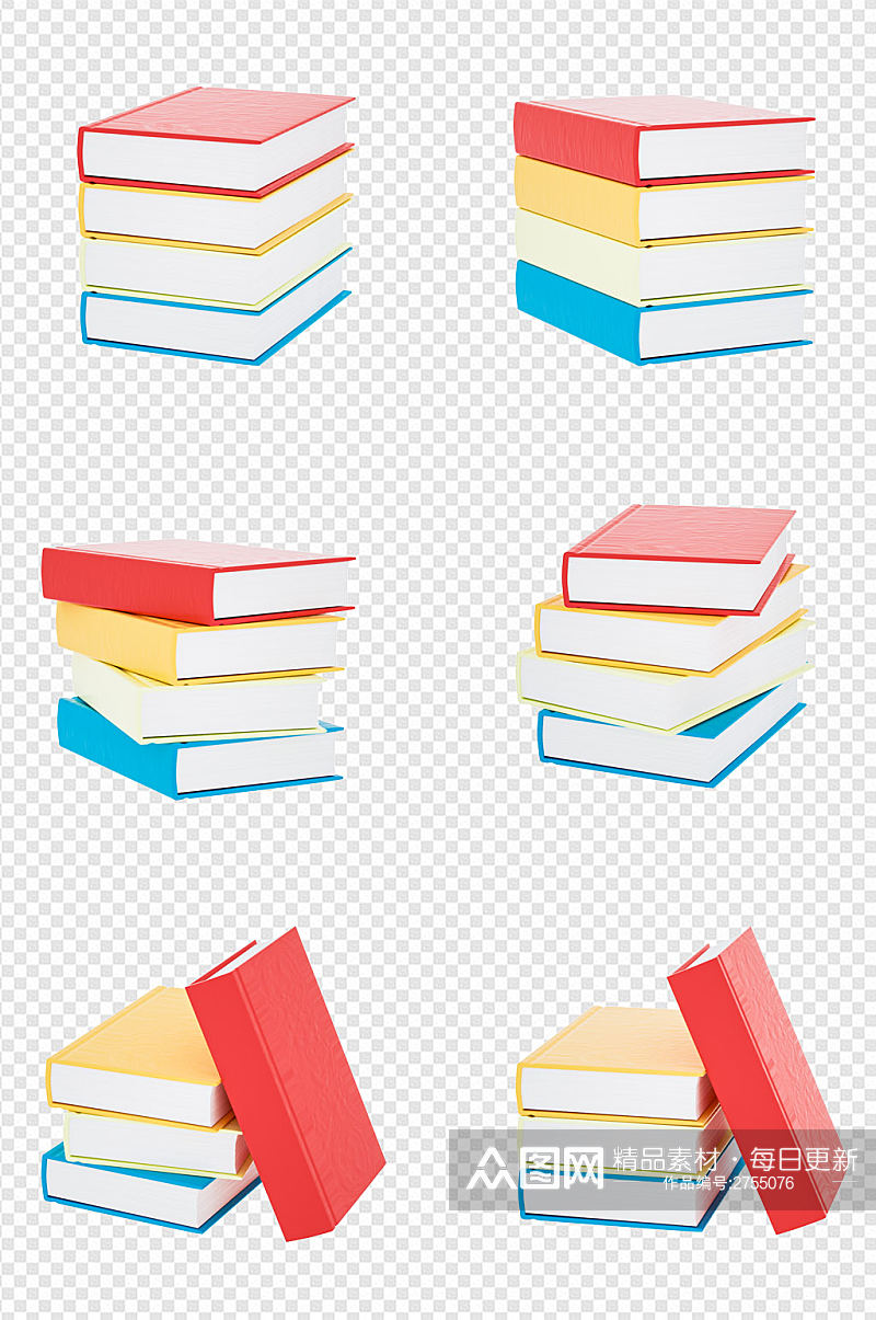 C4D各种角度红黄蓝纹理书籍免扣元素素材