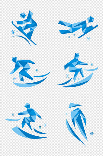 卡通蓝色雪花滑雪滑板轮滑形状图标免扣元素 设计元素