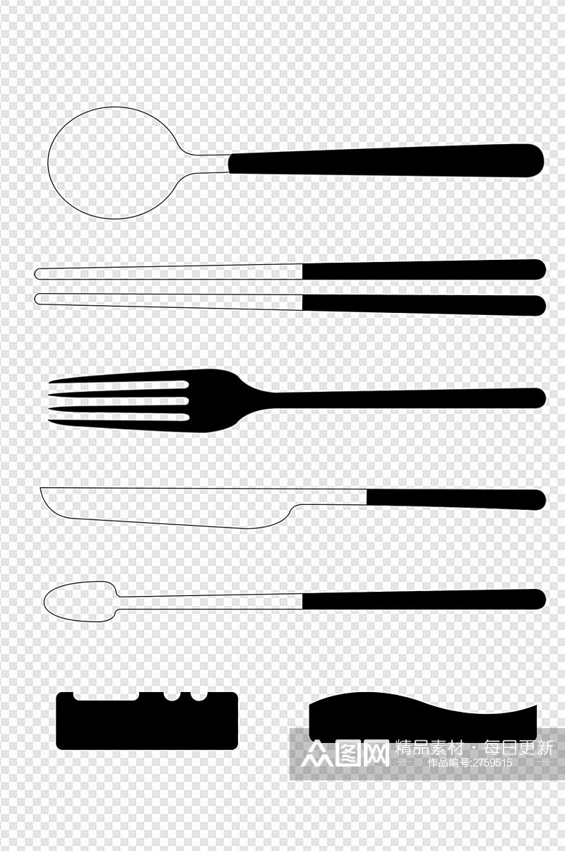 黑白简笔餐具元素装饰免扣元素素材